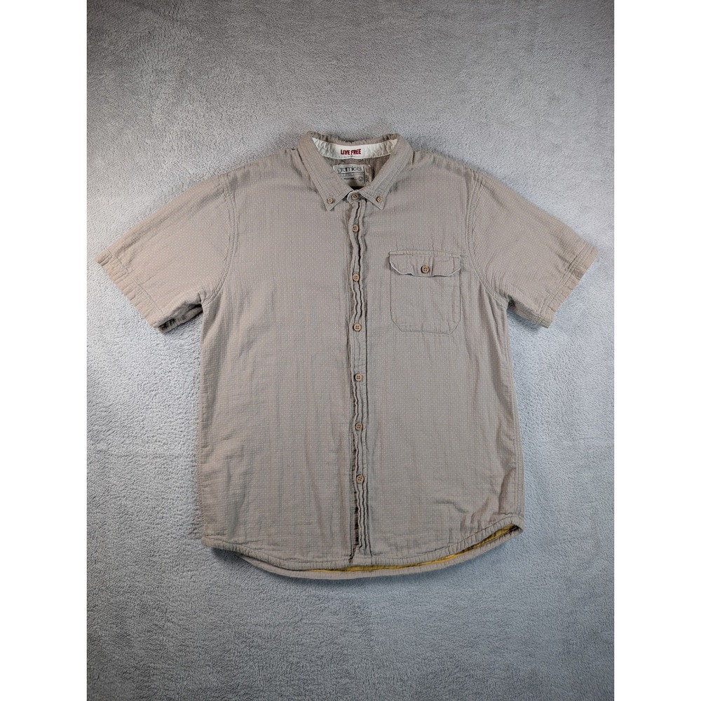 Gramicci Mens Tan Yellow Cross Stitch Short Sleeve Button Down Shirt Large